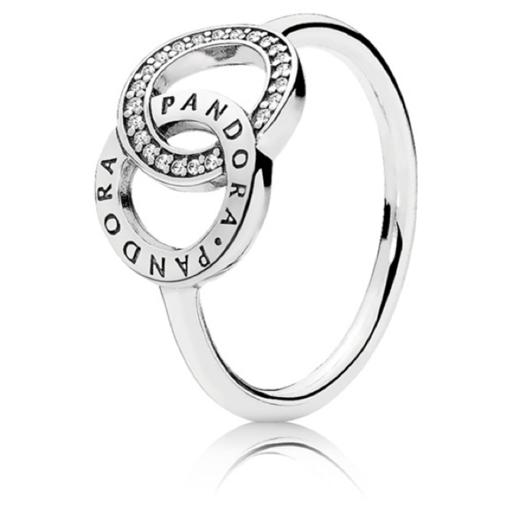 Pandora Silver Interlocking Circle Ring with Sparkling Accents